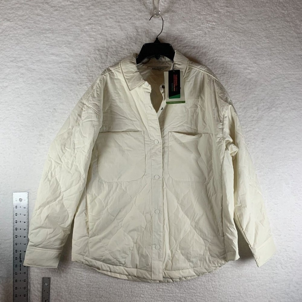 Alpine Design Jacket Women's Large Ivory Cotton Quilted Long Sleeve‎ Pocket 7226